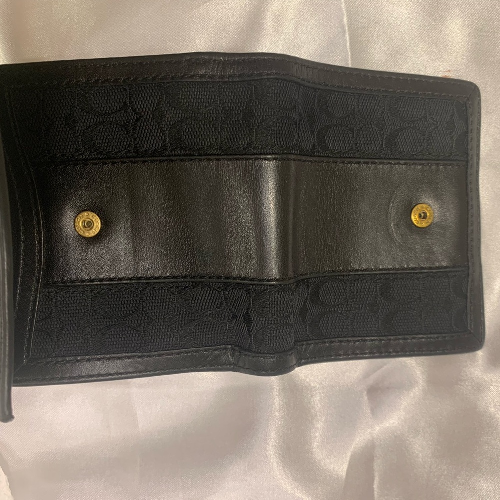 COACH JAQUARD TRIFOLD LEATHER TRIM IN BLACK WALLET GOLD ACCENT - Picture 11 of 16